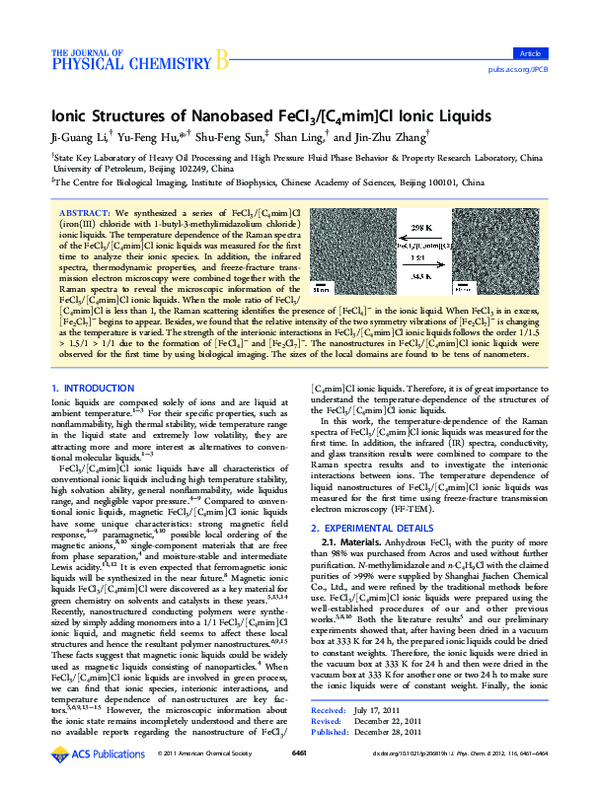 (PDF) Ionic Structures of Nanobased FeCl3/[C4mim]Cl Ionic Liquids