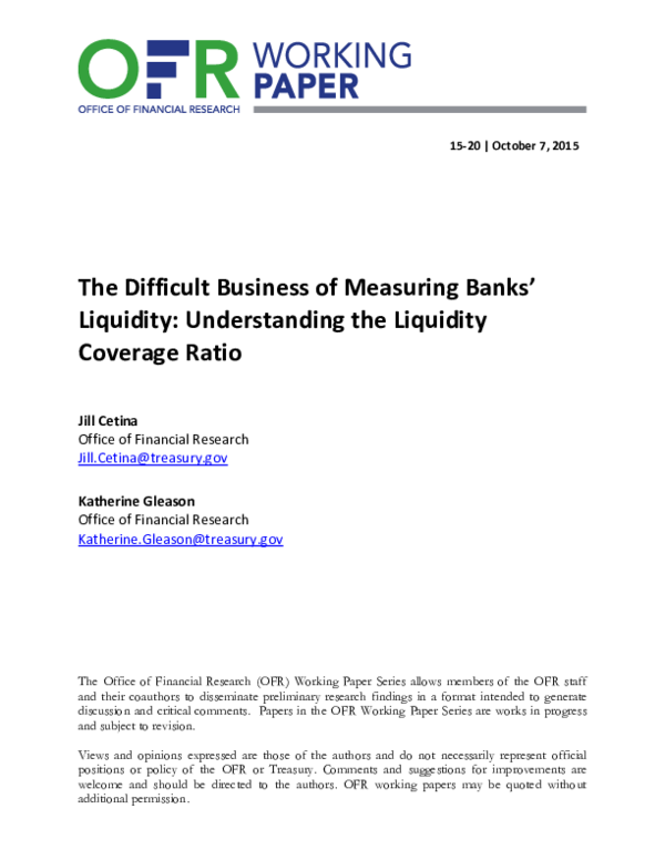 (PDF) The Difficult Business of Measuring Banks' Liquidity ...