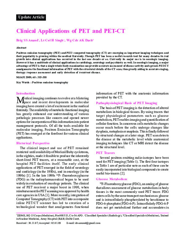 (PDF) Clinical Applications of PET and PET-CT