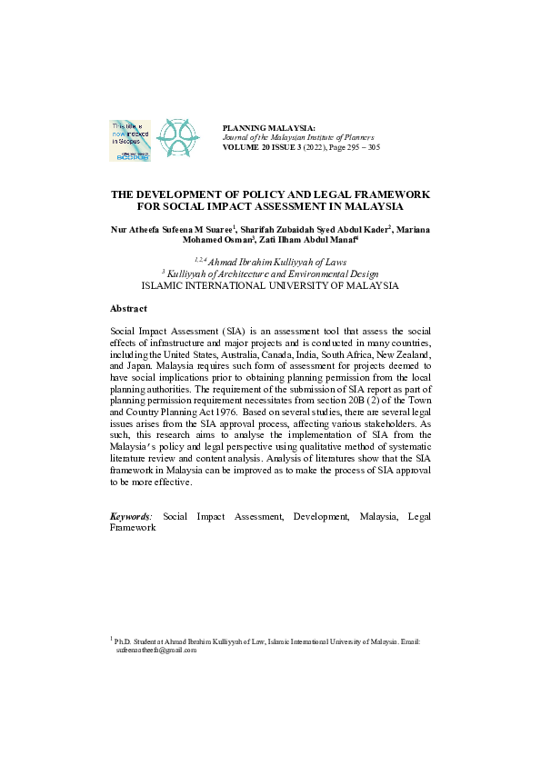 (PDF) The Development of Policy and Legal Framework for Social Impact ...
