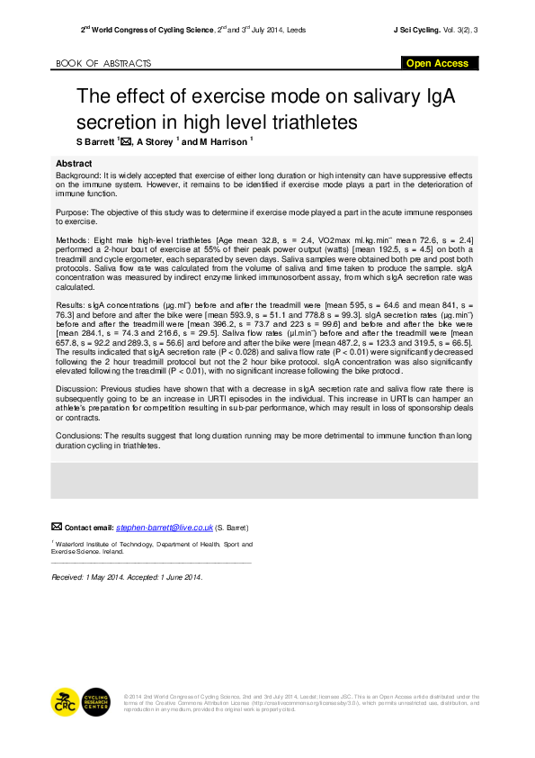 (PDF) The effect of exercise mode on salivary IgA secretion in high ...