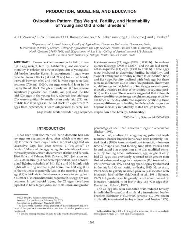 (PDF) Oviposition pattern, egg weight, fertility, and hatchability of ...