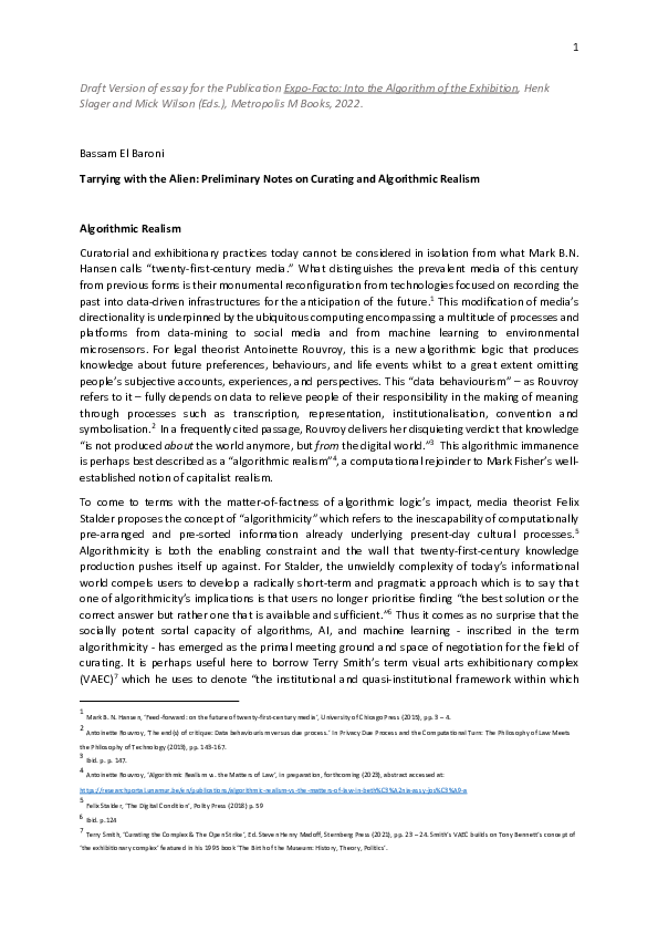 (PDF) Tarrying with the Alien: Preliminary Notes on Curating and ...