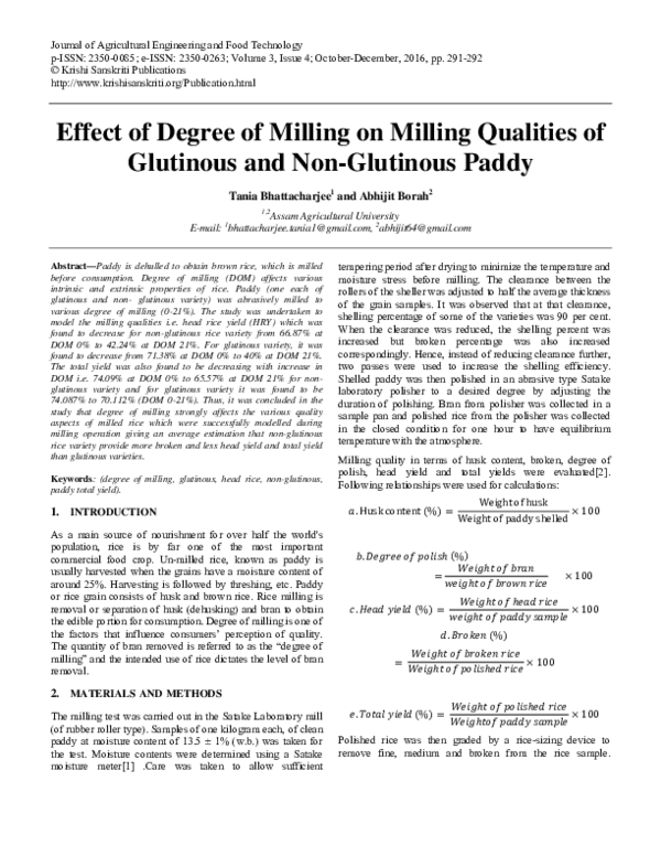 (PDF) Effect of Degree of Milling on Milling Qualities of Glutinous and ...