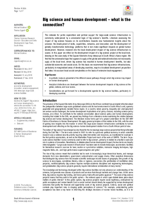 (PDF) Big science and human development – what is the connection?