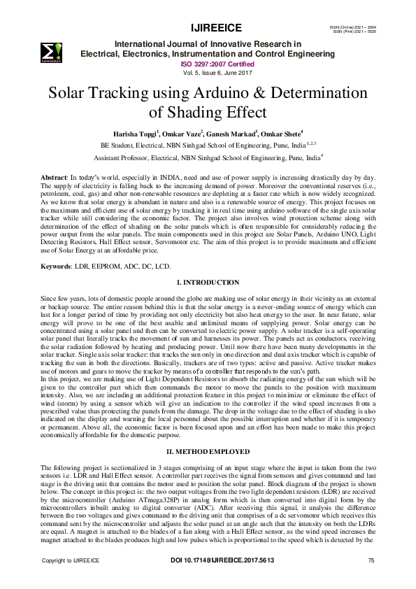 (PDF) Solar Tracking using Arduino & Determination of Shading Effect ...