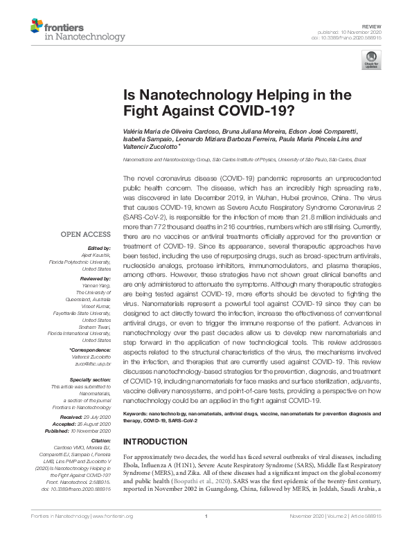(PDF) Is Nanotechnology Helping in the Fight Against COVID-19?