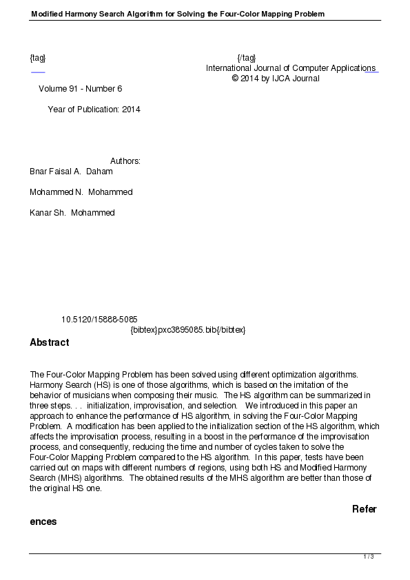 (PDF) Modified Harmony Search Algorithm for Solving the Four-Color ...