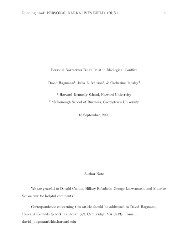 (PDF) Personal Narratives Build Trust Across Ideological Divides