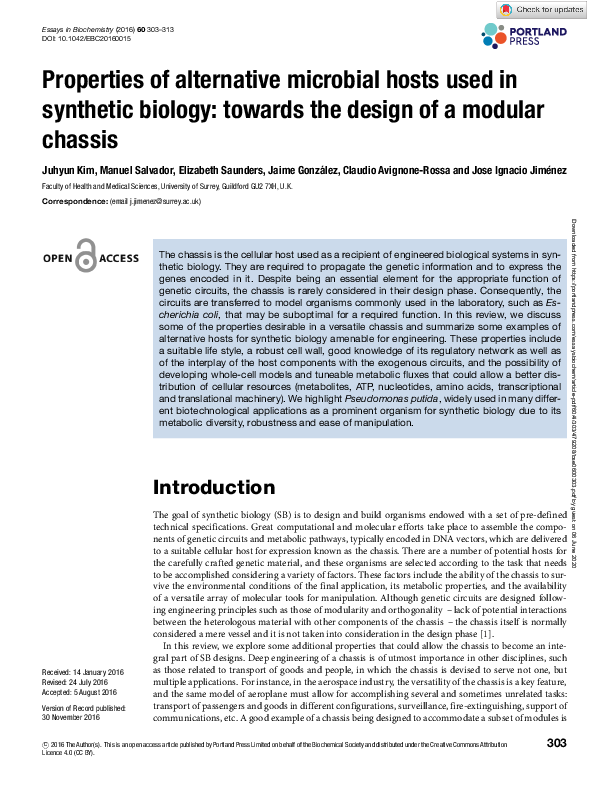(PDF) Properties of alternative microbial hosts used in synthetic