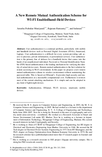 (PDF) A New Remote Mutual Authentication Scheme for WI-FI Enabledhand ...