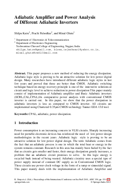 (PDF) Adiabatic Amplifier and Power Analysis of Different Adiabatic ...