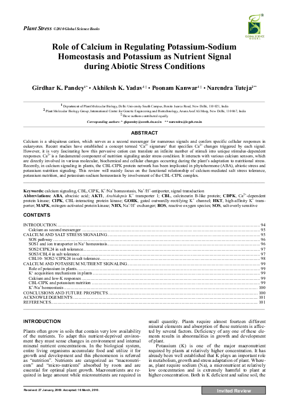 (PDF) Role of Calcium in Regulating Potassium-Sodium Homeostasis and ...