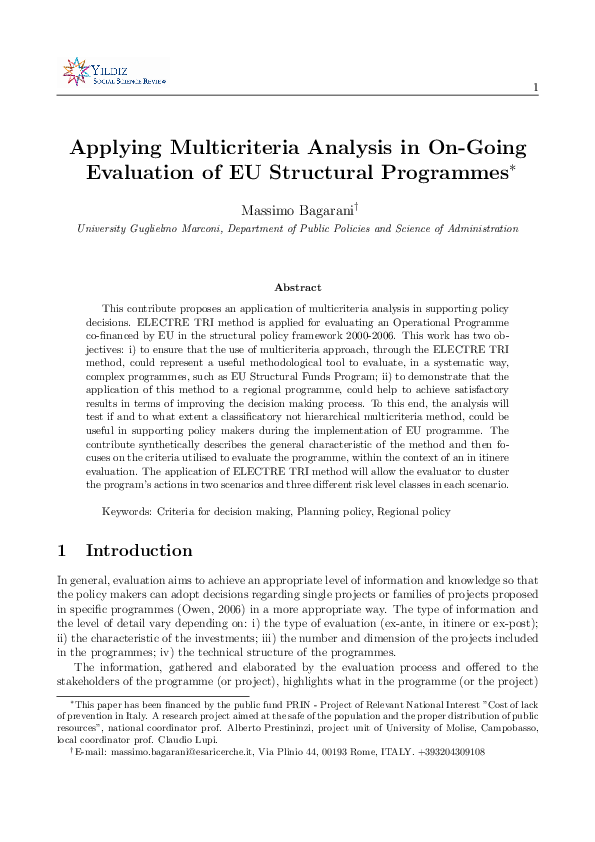(PDF) Applying Multicriteria Analysis in On-Going Evaluation of EU ...