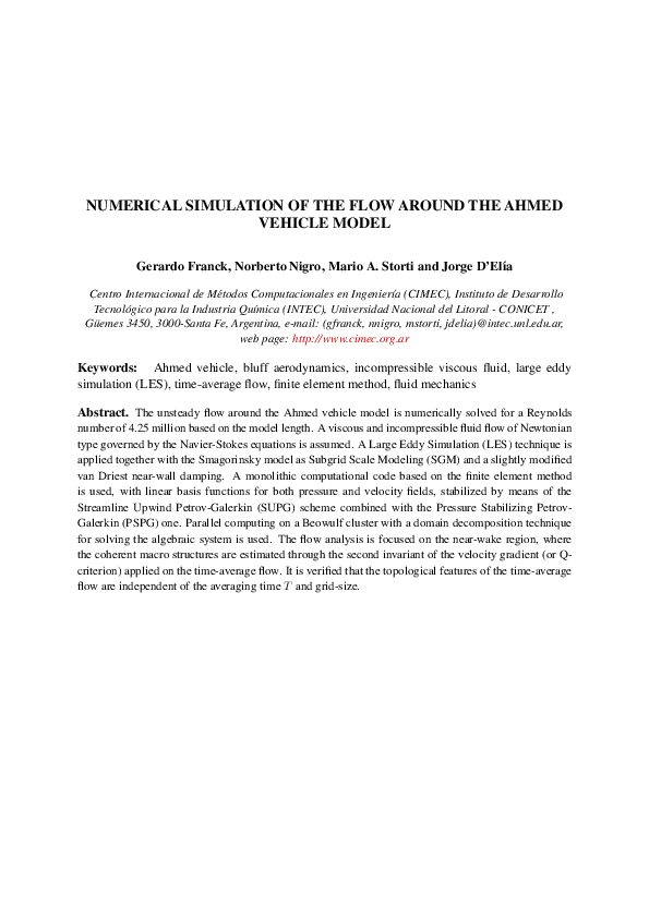 (PDF) Numerical simulation of the Ahmed vehicle model near-wake