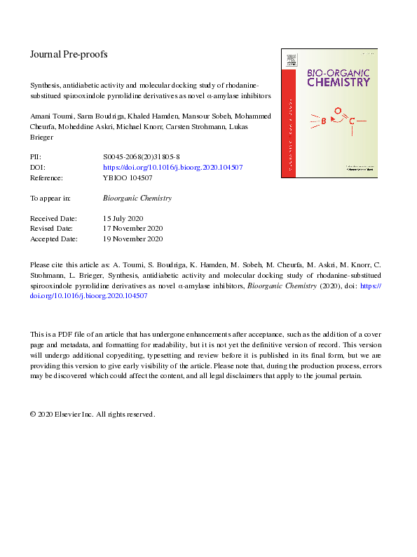 (PDF) Synthesis, antidiabetic activity and molecular docking study of ...