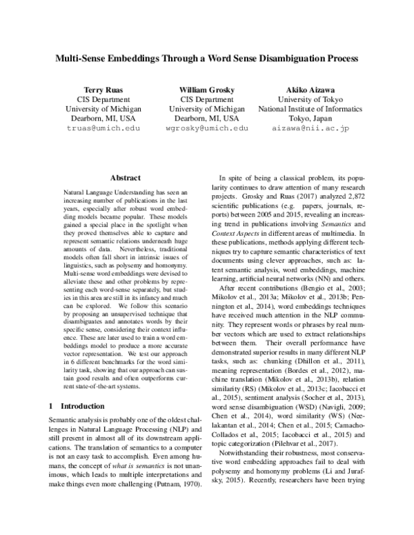 (PDF) Multi-sense embeddings through a word sense disambiguation process