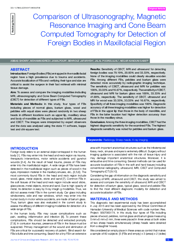 (PDF) Comparison of Ultrasonography, Magnetic Resonance Imaging and ...