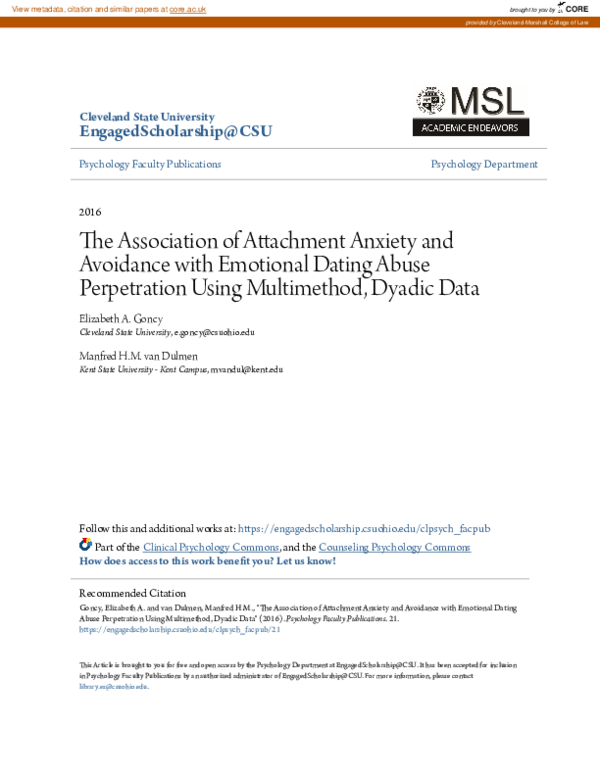 (PDF) The Association of Attachment Anxiety and Avoidance With ...