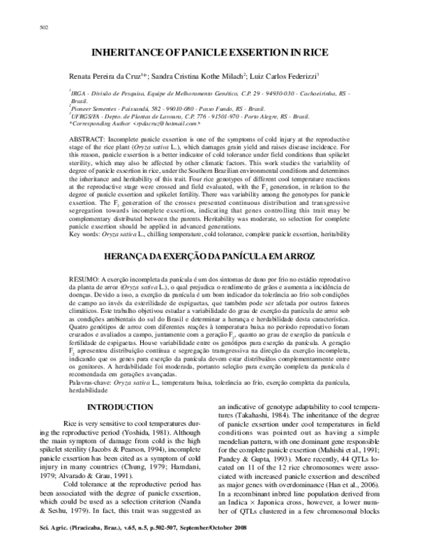 (PDF) Inheritance of pinacle exsertion in rice