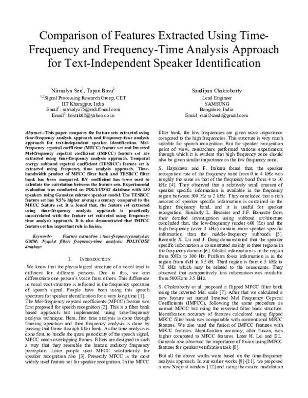 (PDF) Comparison of features extracted using time-frequency and ...
