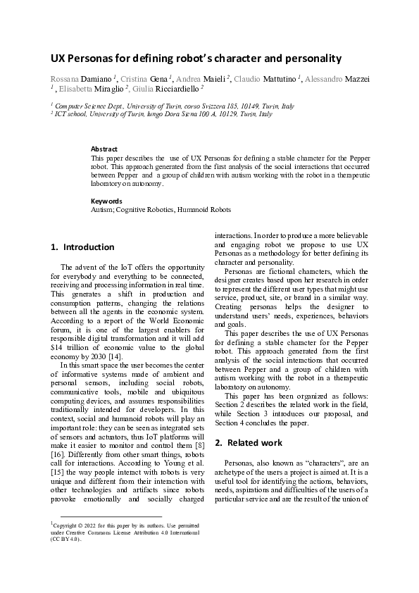 (PDF) UX Personas for defining robot's character and personality