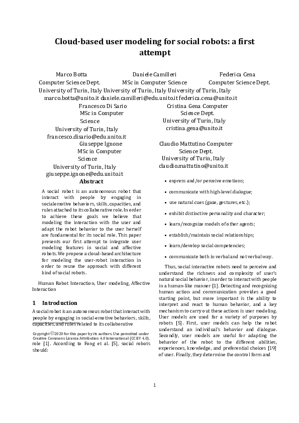 (PDF) Cloud-based user modeling for social robots: a first attempt