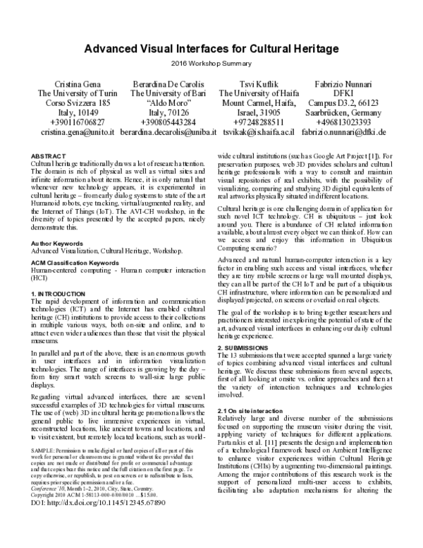 (PDF) Advanced Visual Interfaces for Cultural Heritage