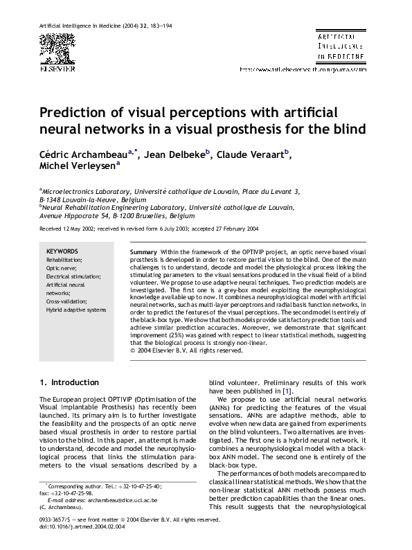 (PDF) Prediction of visual perceptions with artificial neural networks ...