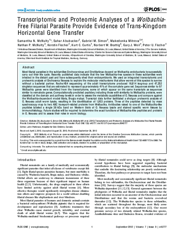(PDF) Transcriptomic and proteomic analyses of a Wolbachia-free ...