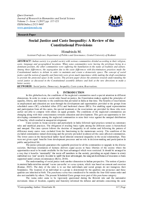 (PDF) Social Justice and Caste Inequality: A Review of the ...