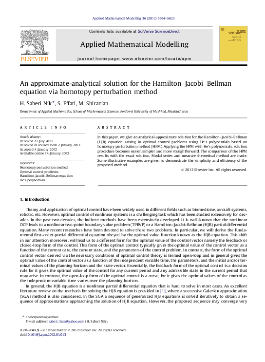 (PDF) An approximate-analytical solution for the Hamilton–Jacobi ...