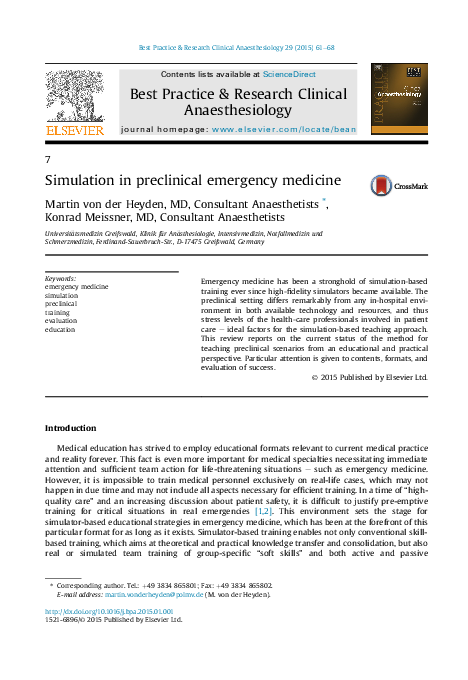 (PDF) Simulation in preclinical emergency medicine