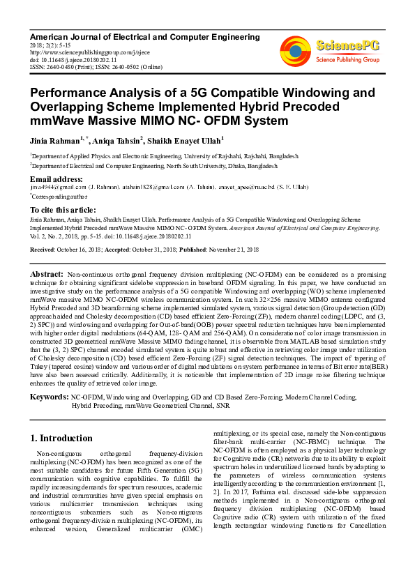 (PDF) Performance Analysis of Ofdm for 5G Mimo System