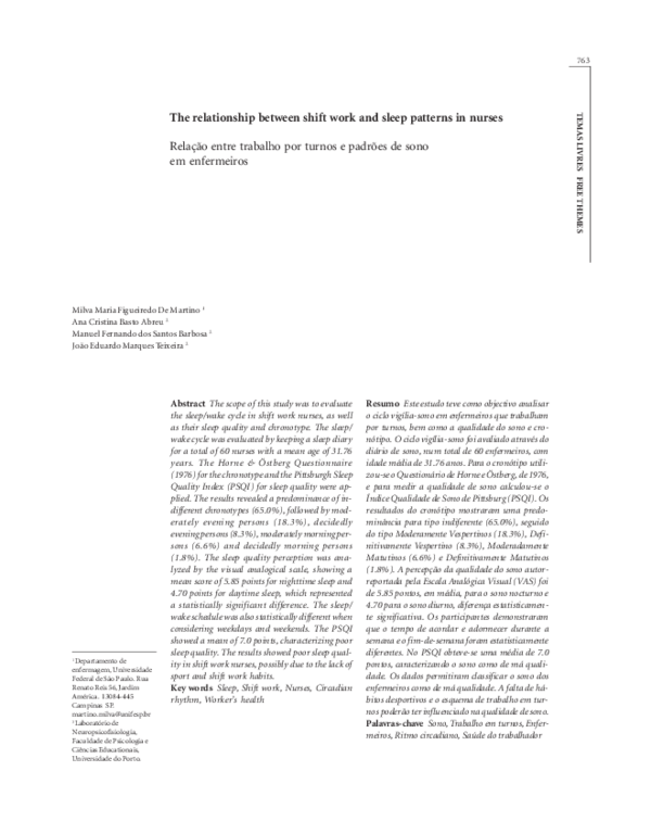 (PDF) The relationship between shift work and sleep patterns in nurses ...