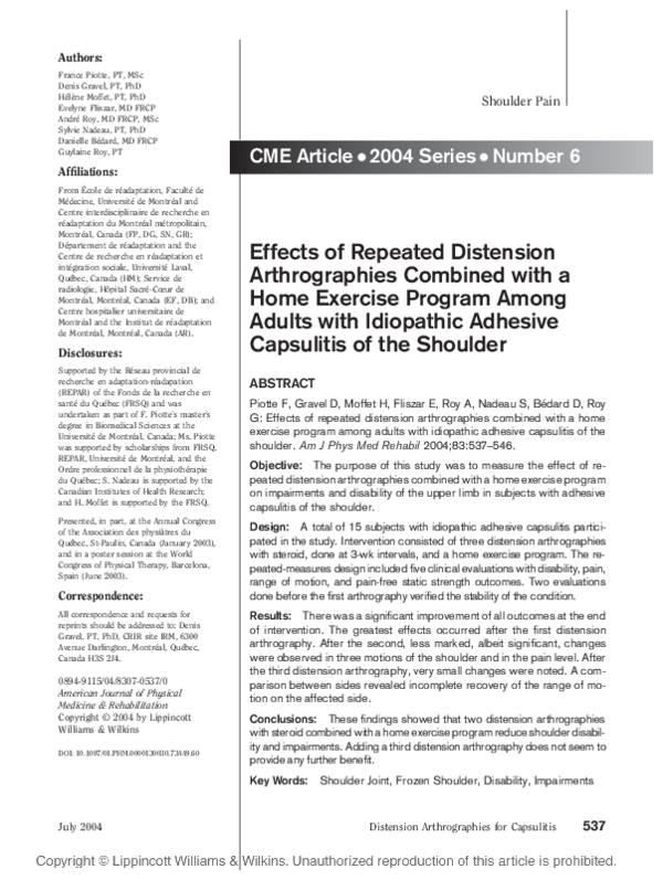 (PDF) Effects of Repeated Distension Arthrographies Combined with a