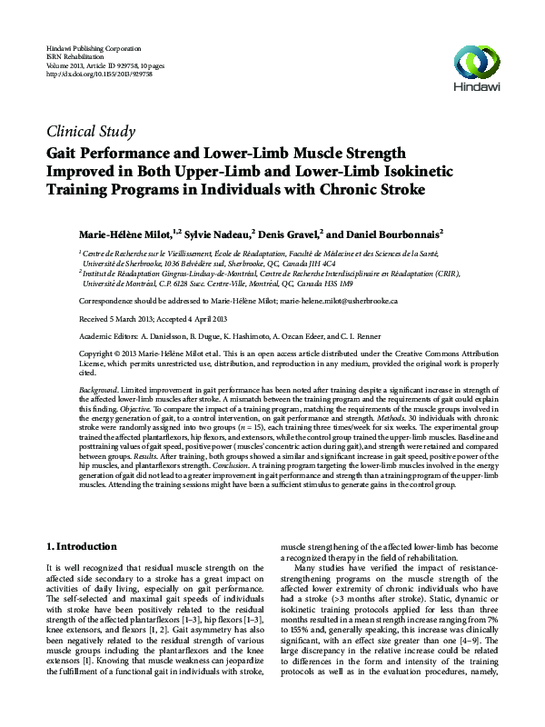 (PDF) Gait Performance and Lower-Limb Muscle Strength Improved in Both ...