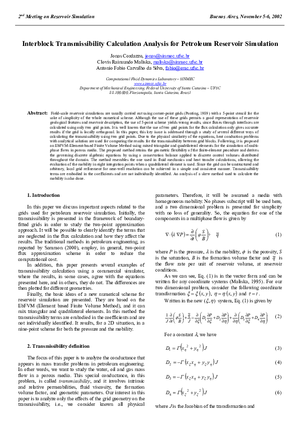 (PDF) Interblock Transmissibility Calculation Analysis for Petroleum