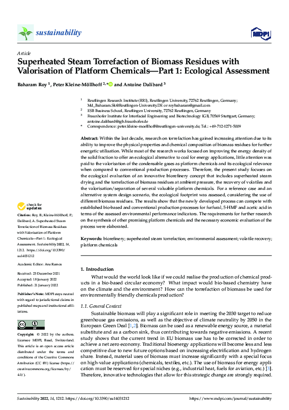 (PDF) Superheated Steam Torrefaction of Biomass Residues with ...