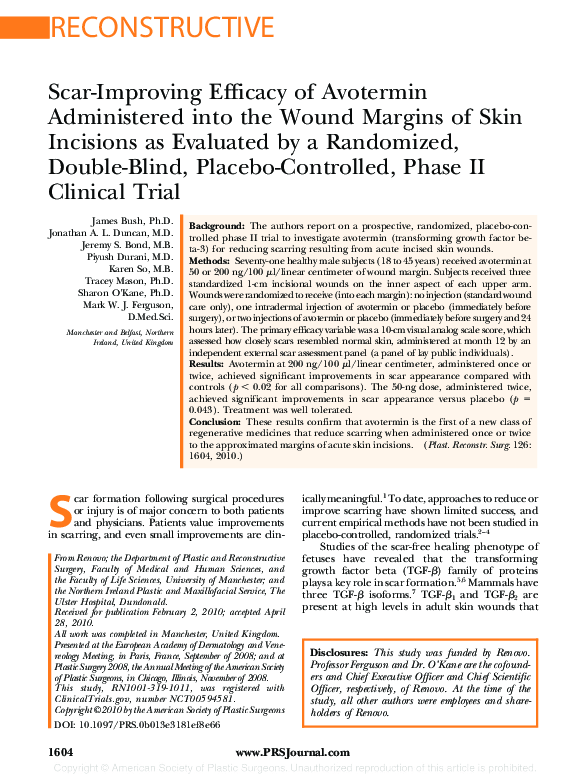 (PDF) ScarImproving Efficacy of Avotermin Administered into the Wound