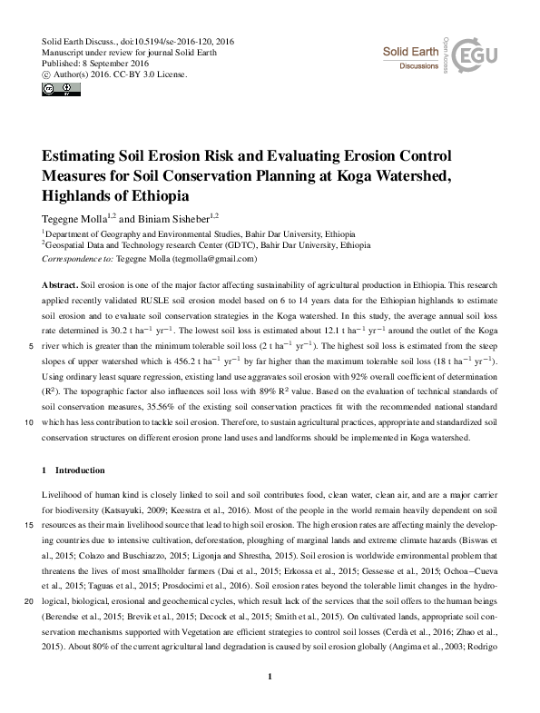 (PDF) Estimating soil erosion risk and evaluating erosion control