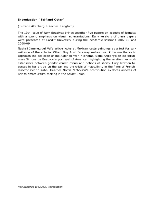 (PDF) Introduction: ‘Self and Other’