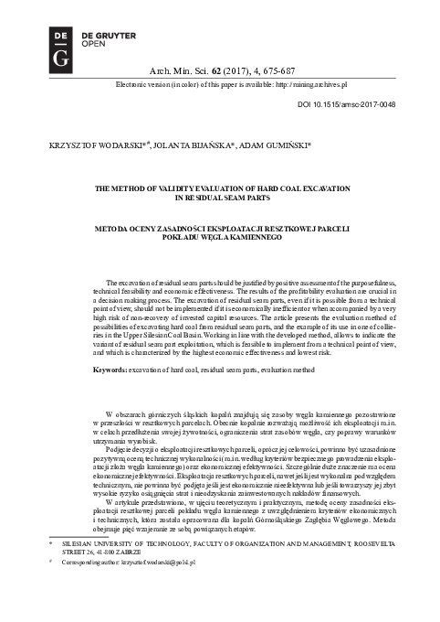 (PDF) The Method of Validity Evaluation of Hard Coal Excavation in ...