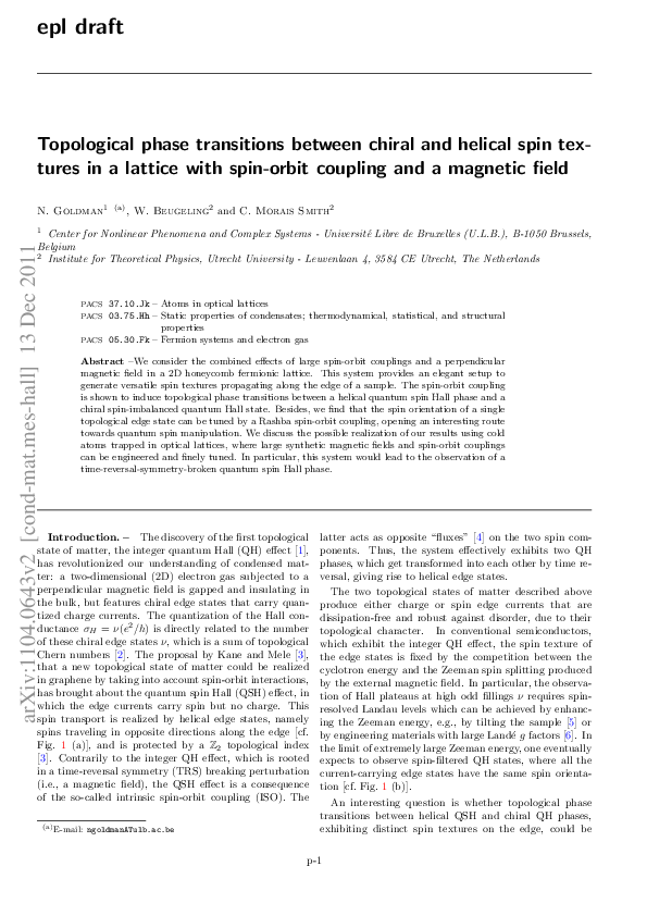 (PDF) Topological phase transitions between chiral and helical spin ...