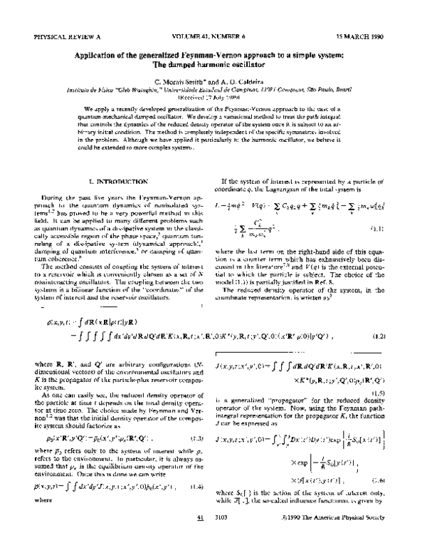(PDF) Application of the generalized FeynmanVernon approach to a