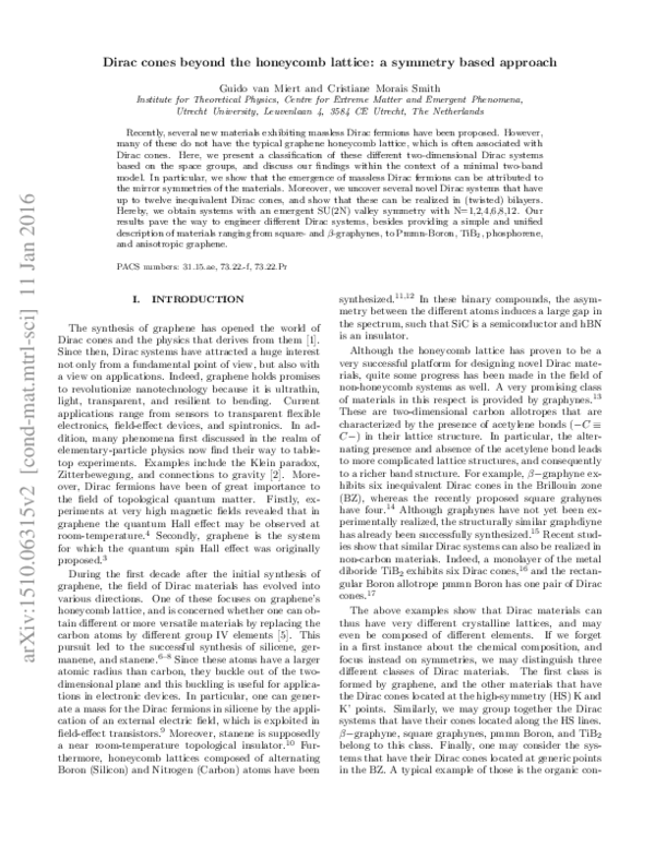 (PDF) Dirac cones beyond the honeycomb lattice: A symmetry-based approach