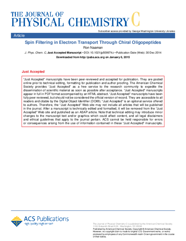 (PDF) Spin Filtering in Electron Transport Through Chiral Oligopeptides
