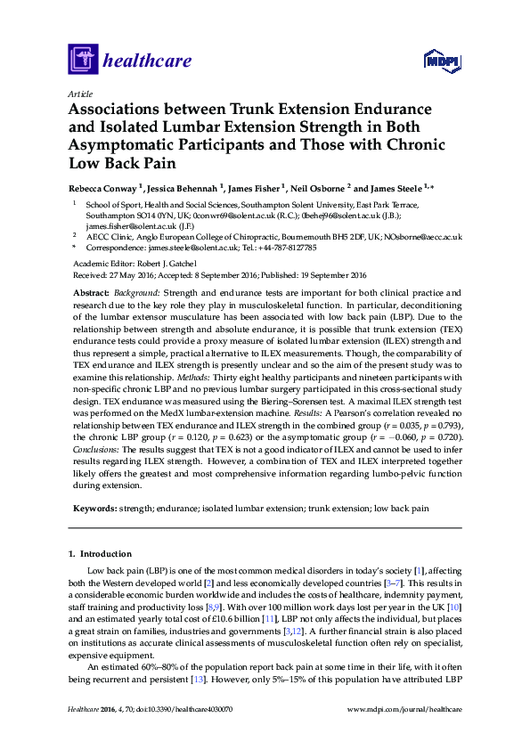 (PDF) Associations between Trunk Extension Endurance and Isolated ...