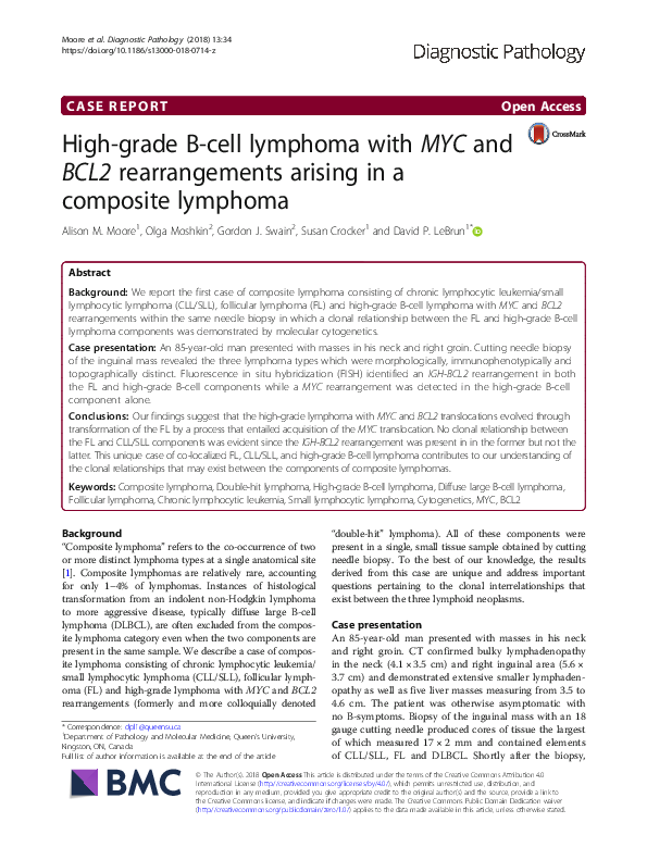(PDF) High-grade B-cell lymphoma with MYC and BCL2 rearrangements ...