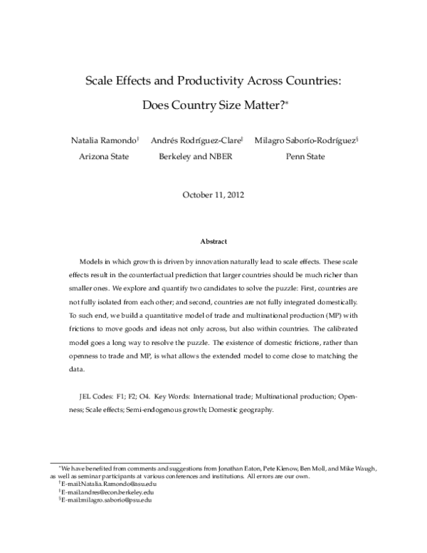 (PDF) Scale Effects and Productivity Across Countries: Does Country ...